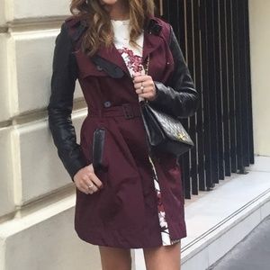 Soia & Kyo Burgundy and Leather Trench Coat Jacket XS